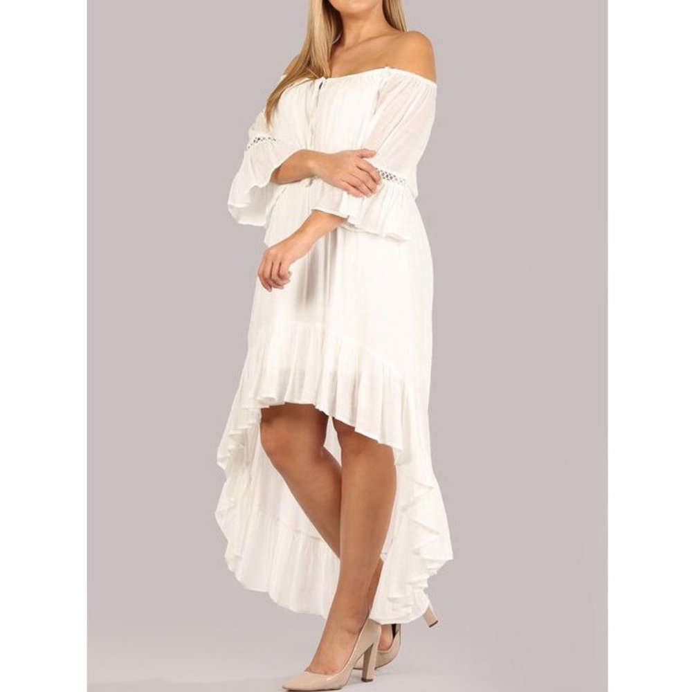 Boho Off Shoulder Hi Low Ruffle Maxi Dress - Picture 3 of 8